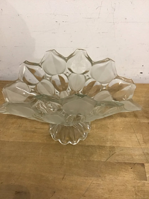 13"x8" Clear & Frosted Glass Footed Fruit Bowl