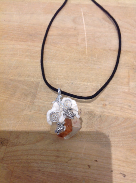 Necklace- Stones W Turtle On Rope