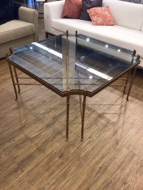 Gold Metal Base Glass Top Coffee Table