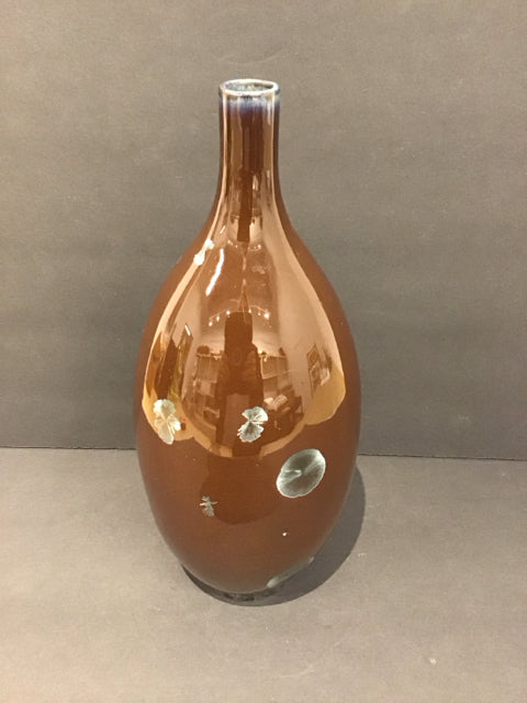 13" Brown Ceramic Vase w/Spots