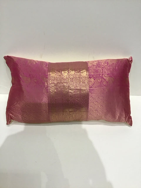 Pink Silk Lumbar Pillow w/Gold Decor
