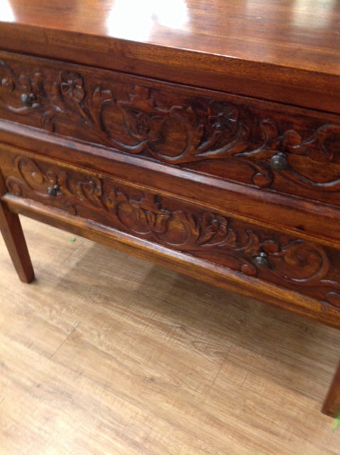 Console Table- Carved Wood 2 Drawer