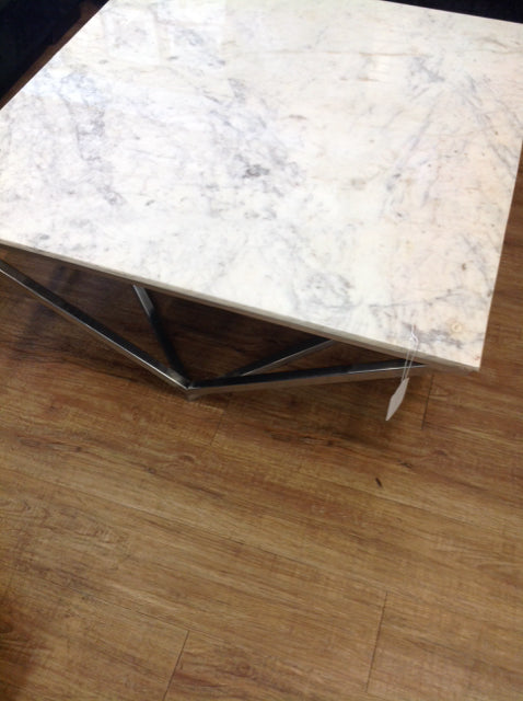 Coffee Table - Marble Top Silver Metal Base