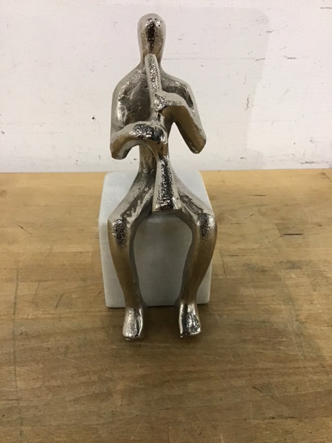 Silver Metal Man W/Horn Stone Base Statue