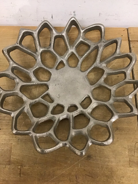 12" Silver Reticulated Metal Decorative Bowl