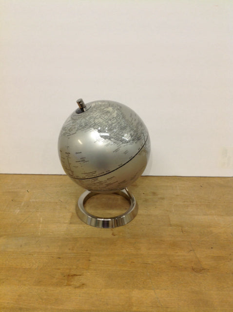 11" Silver Globe on Metal Stand