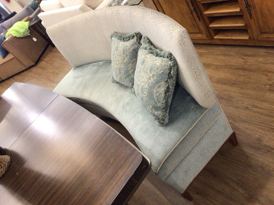 Cream Leopard/Blue Fabric Curved Back Banquette W/2 Pillows