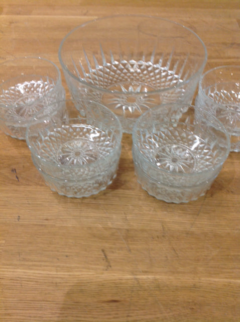 9 Pc French Cut Glass Dessert Set