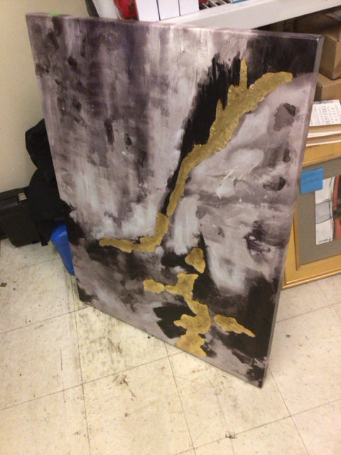 30" X 40" Purple/Gold Abstract Print On Canvas