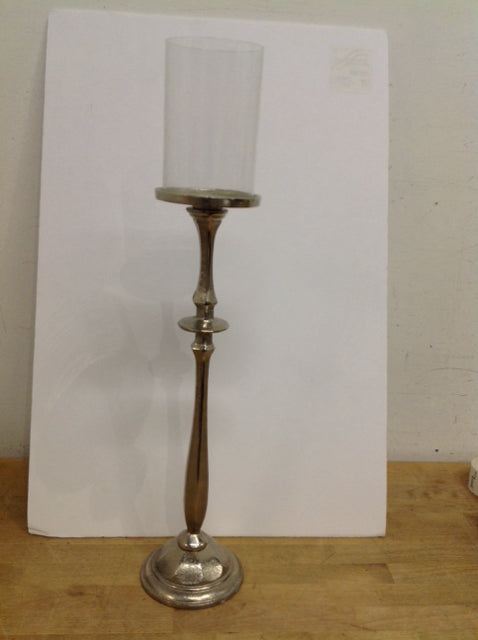 24" Metal Post & Glass Candle Holder