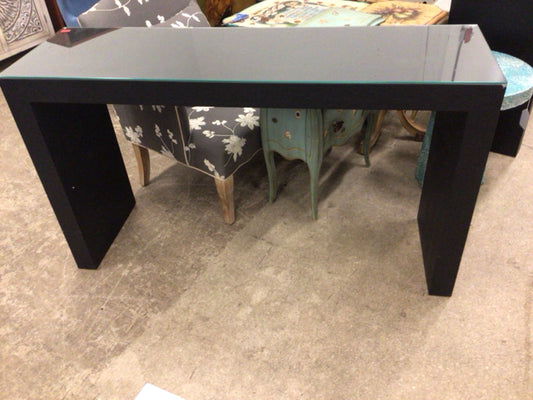 Custom Dark Wood Glass Top Console Table/SideBoard