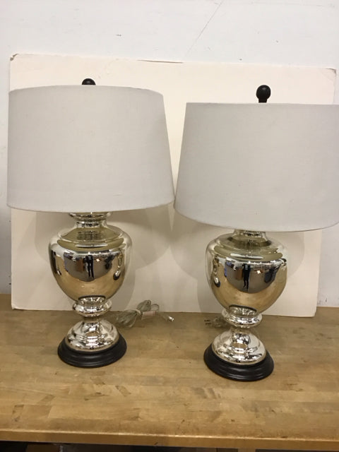 26" Pair Chrome Finish Trophy Style Lamps w/Shades