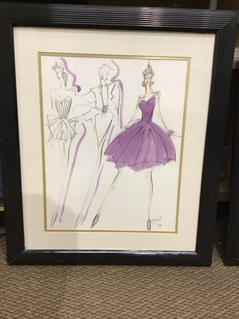 28"x24" "Original Fashion Illustration" Watercolor By Raphael Vazquez COA