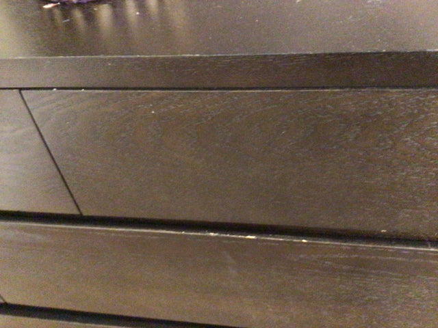 AS-IS Black Wood Six Drawer Dresser(Top Scratched/Knicks)