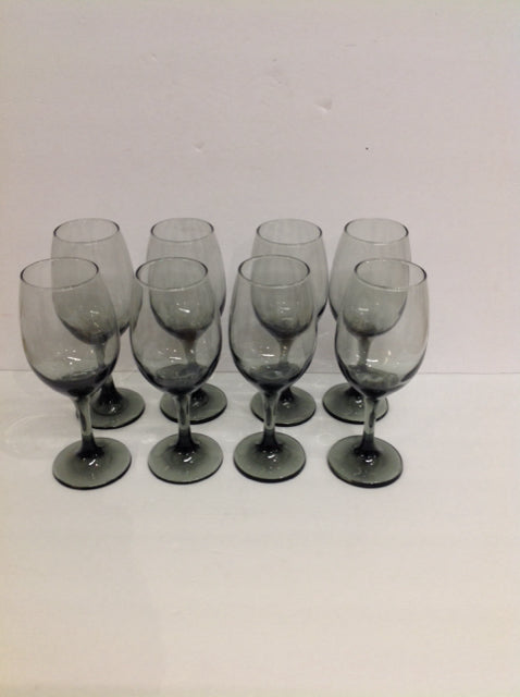 Set/8 Grey Smoked Wine Glasses