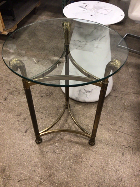 Round Glass Top Gold Metal Base End Table