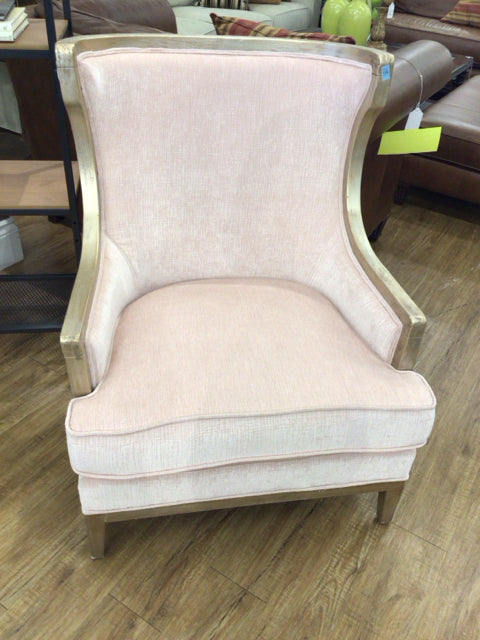 Gold Leaf Wood Framed Salmon Fabric Arm Chair