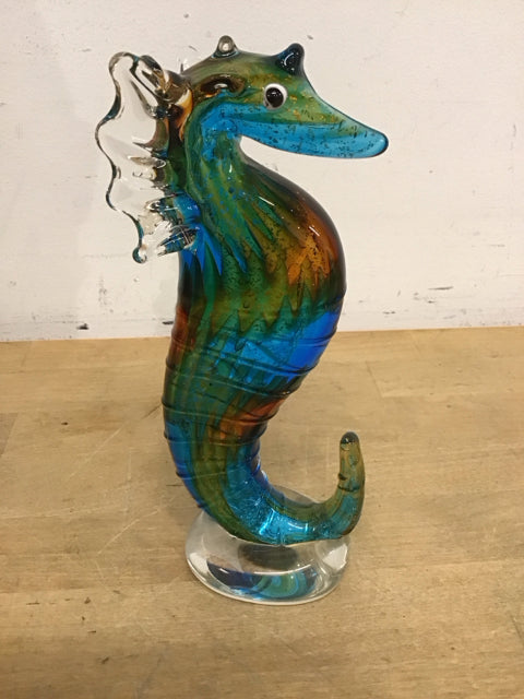 8" Multi Color Seahorse Art Glass