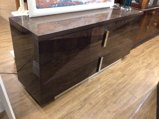 Brown Lacqured Three Drawer Dresser
