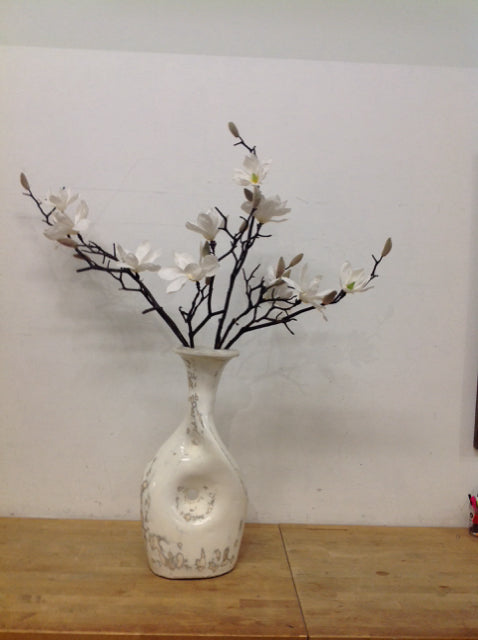 25" White Decorative Ceramic Vase w/Magnolias
