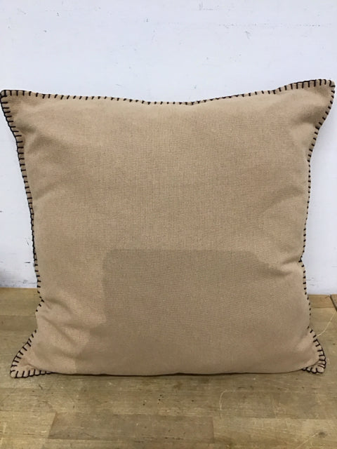 22" Beige Woven Pillow W/Black Stitched Trim