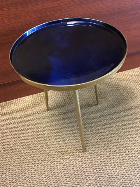27.5"x22" Cobalt Blue & Gold Metal End Table