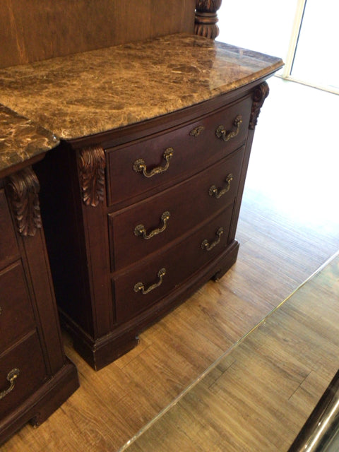 Thomasville Mahogany Three Drawer Marble Top Nightstand