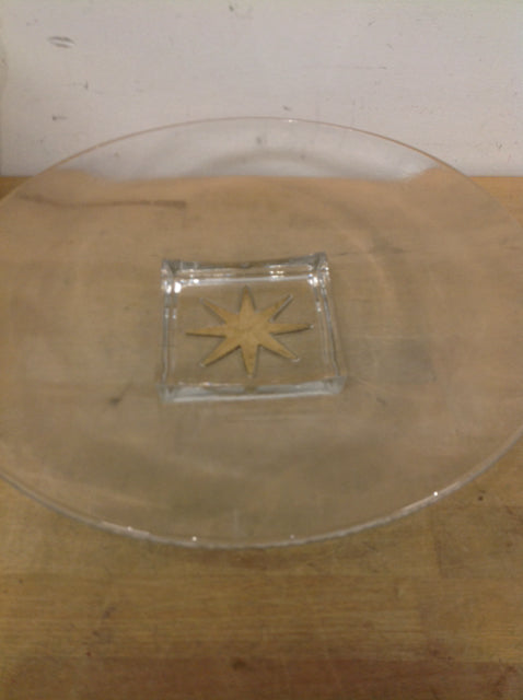 Bowl- 14" Clear Glass Gold Star