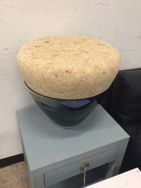 Blue Glass Cork Top End Table