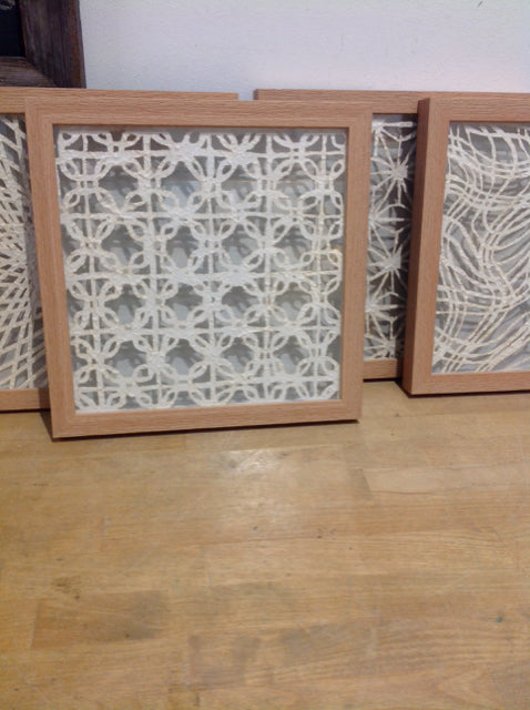 12" Sq Set Of 4 Wood & Rice Paper Art