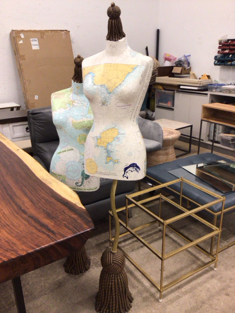 64" Decoupage Dress Form/Brass Stand