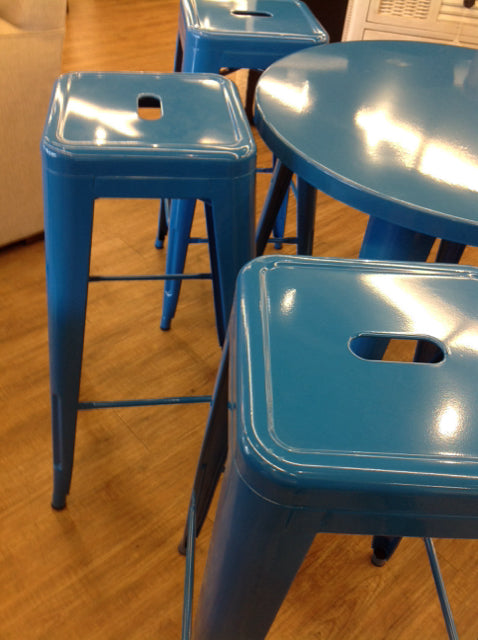 Bar Stools - Set Of 4 Blue Metal