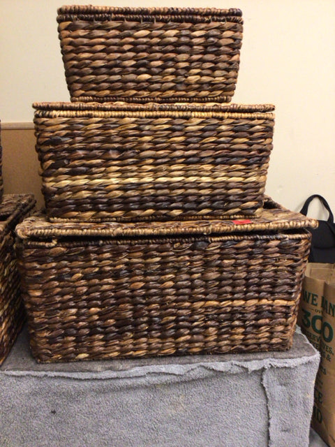 Set Of 3 PB Brown Woven Baskets