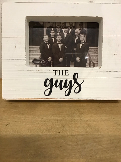 4"x6" "Mud Pie" Distressed White Wooden "The Guys" Photo Frame