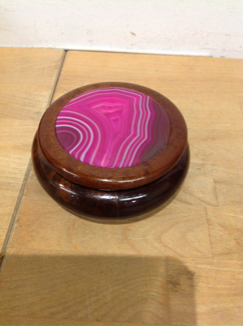 4" Wood & Pink Stone Trinket Box