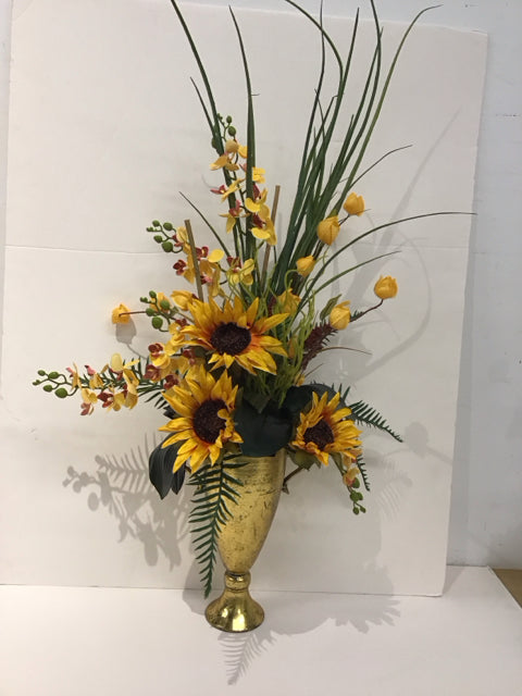 36" Yellow Orchid And Sunflower Arrangement