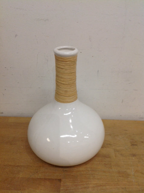 Vase - 13" White Ceramic Wicker