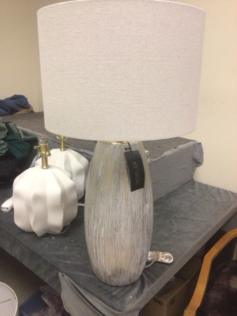 29" Rachel Zoe Grey Brushed Gold Ceramic Table Lamps W/Shade