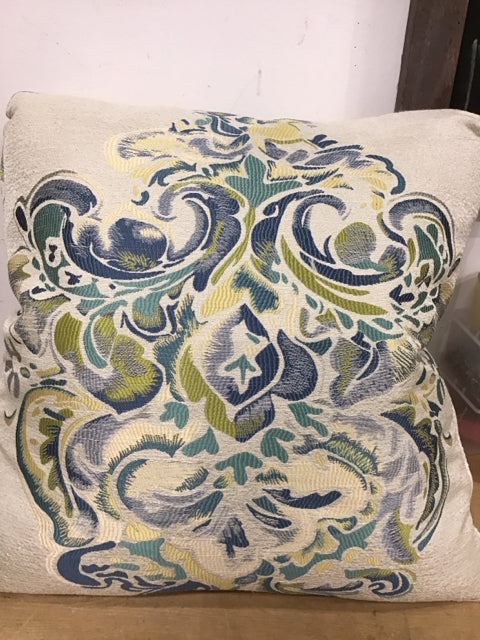 20" Floral Jacquard Print Blue And Yellow Pillow