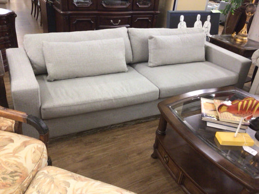 Grey Fabric Wood Base Block Arm Sofa W/2 Pillows