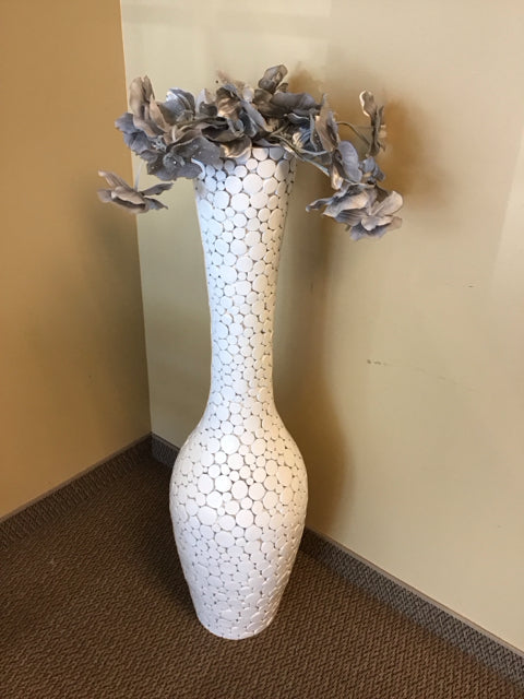 45" Wnite Pieced Floor Vase W/Silver Embellished Florals