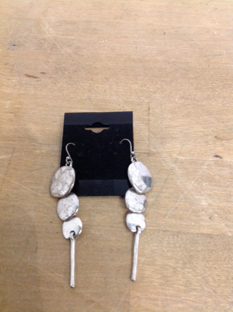 Silver Dangle Earring w/3 Square Medallion