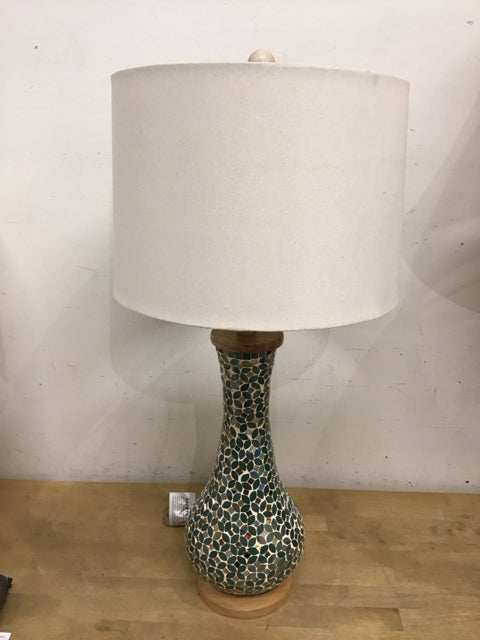 26" Gold & Green Mosaic Wood Base Table Lamp