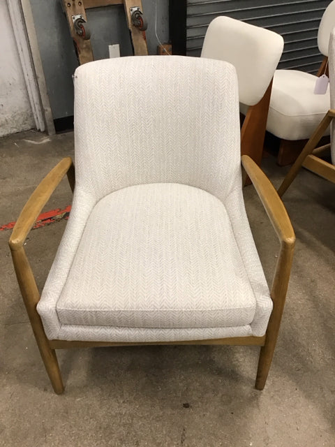 Tan Patterned Upholstered Wood Accent Chair