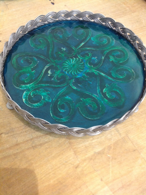 8" Green Glass & Metal Trivet