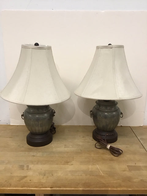 Pair Vtg Pewter Urn Lamps AS-IS Base Nicked