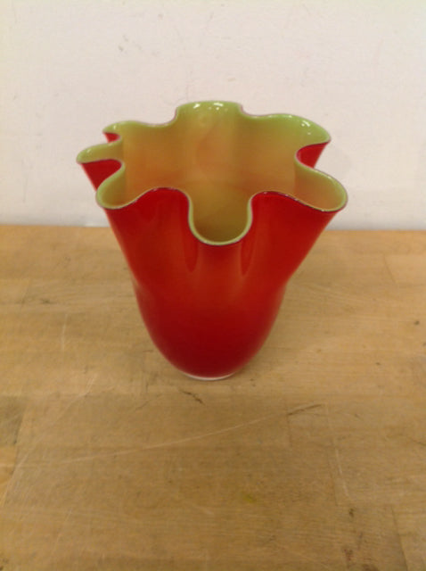 Vase- 7" Red & Green Glass