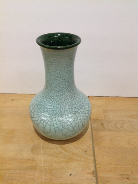 9" Light Green Crackled Vase