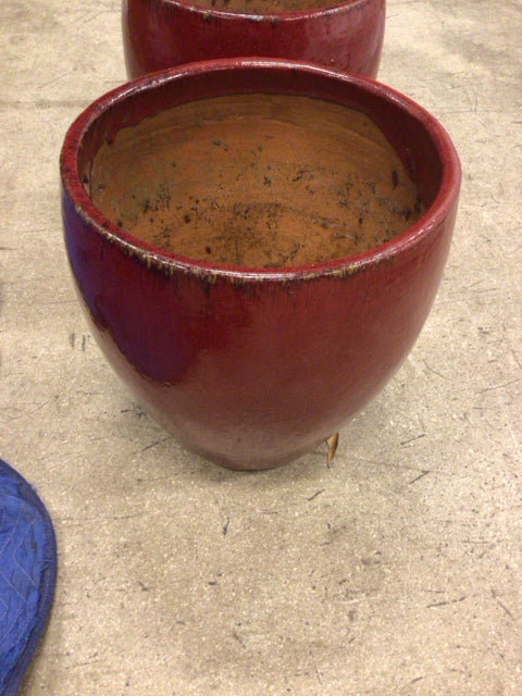 19 1/2" Red Ceramic Drip Glaze Planter