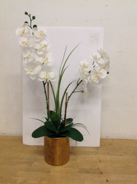 6.5" Gold Planter w/Silk Orchids